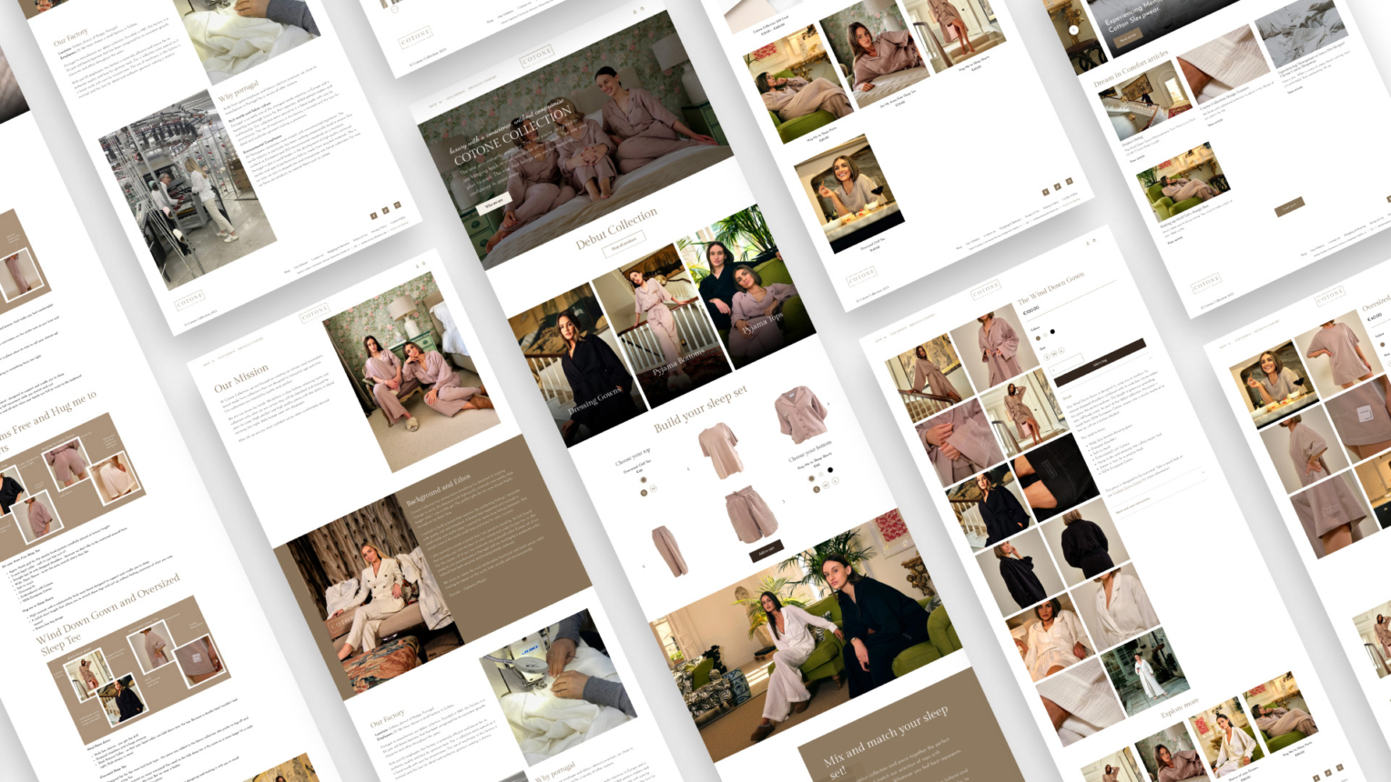 flatlay of multiple cotone collection website page designs