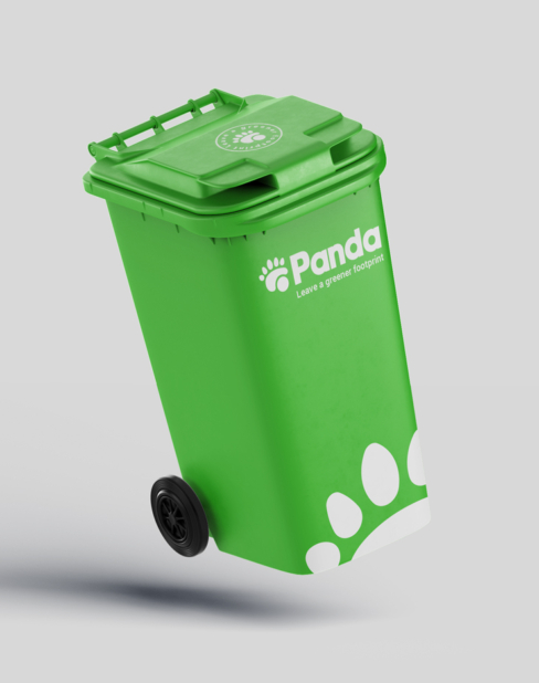 wheelie bin with Panda logo